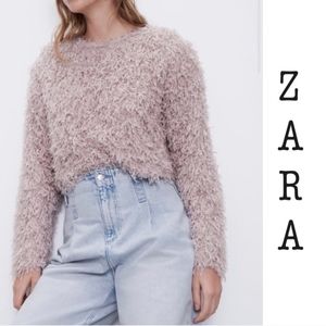 Zara Long Sleeve Cropped Feather Top in Dusty Pink
